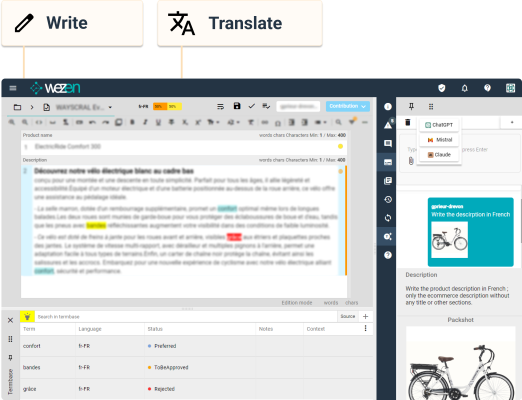Use the Write or Translate app, in combination to AI, to create perfect content in any language